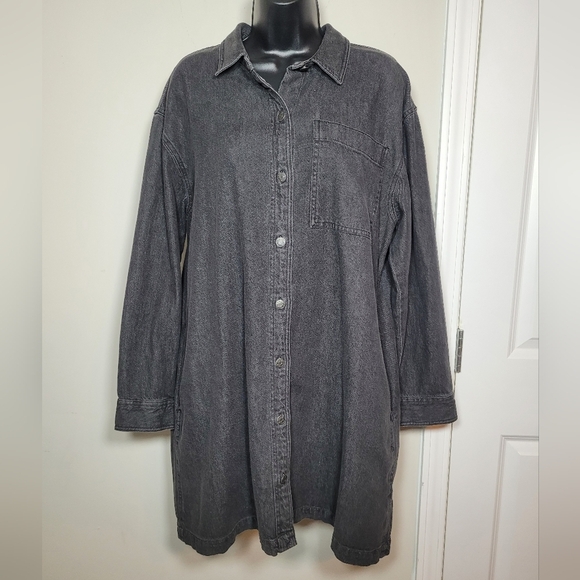 NWT Madewell Oversized Black Denim Shirtdress Lunar Wash sz L NI628 - Picture 2 of 11